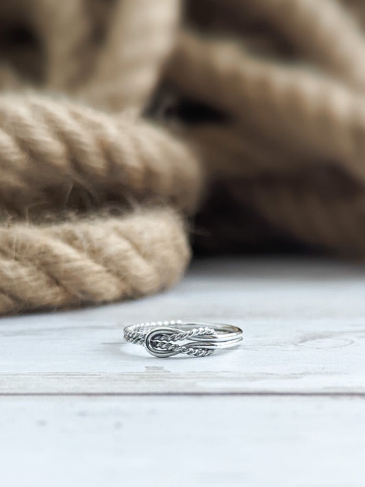 Square sailing knot sterling silver rope ring