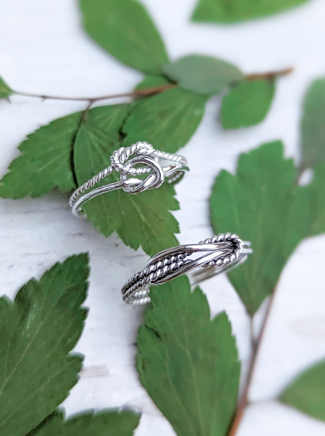 Solid silver rope knot rings