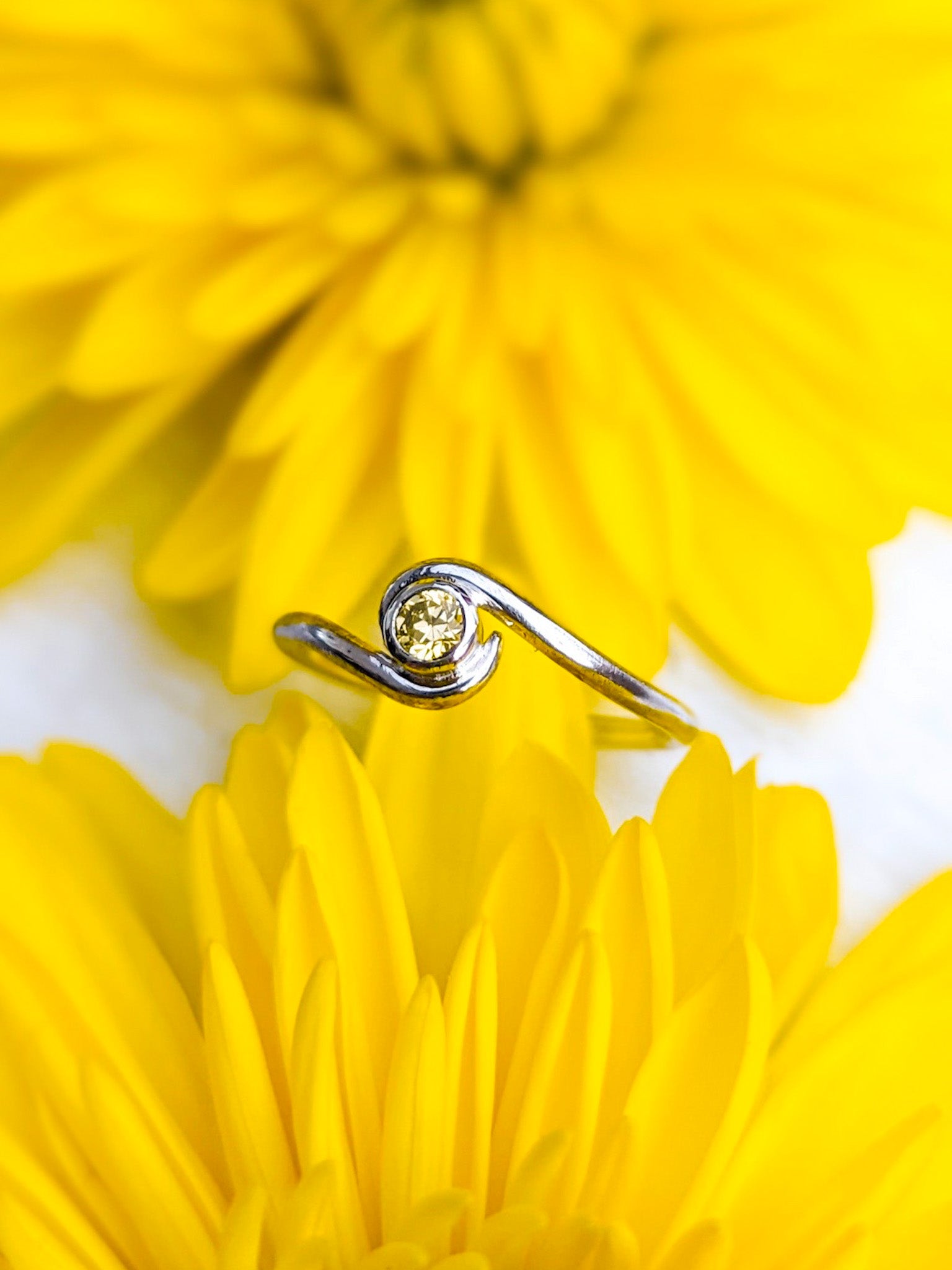 Yellow stone silver engagement ring